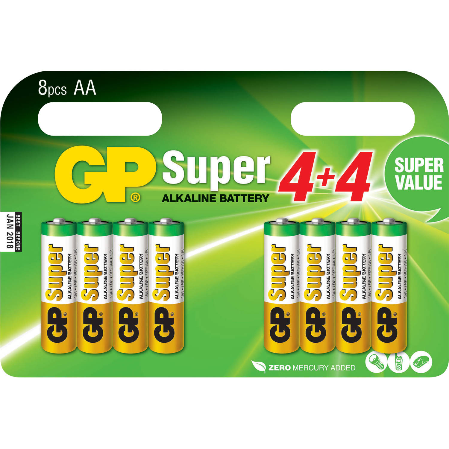 GP Batterij Super Type-AA Penlite 1,5volt 8stuks