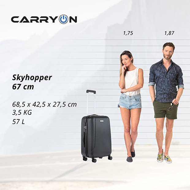 CarryOn Skyhopper Middenmaat Reiskoffer 68 cm met Expander en TSA-slot - 65 Ltr Zwart