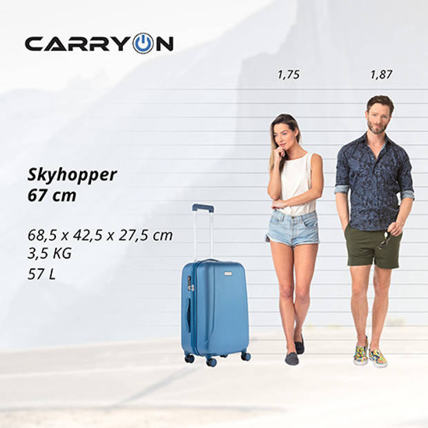 CarryOn Skyhopper Reiskoffer 68 cm TSA Reistrolley met OKOBAN Dubbele wielen Blauw