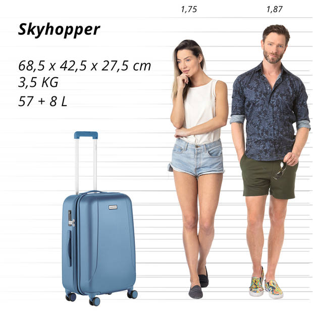 CarryOn Skyhopper Middenmaat Reiskoffer 68 cm met Expander en TSA-slot - 65 Ltr Blauw