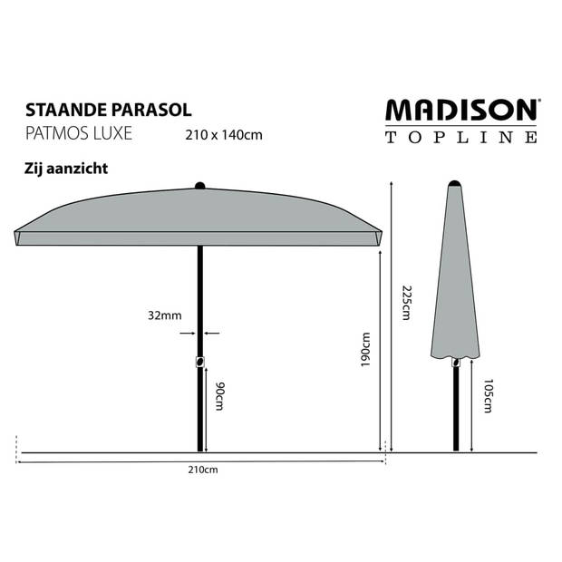 Madison parasol Patmos luxe - grijs - Ø210 cm