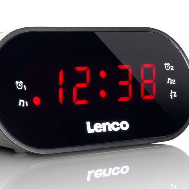 FM Wekkerradio met slaaptimer en dubbele alarm functie Lenco Zwart-Wit