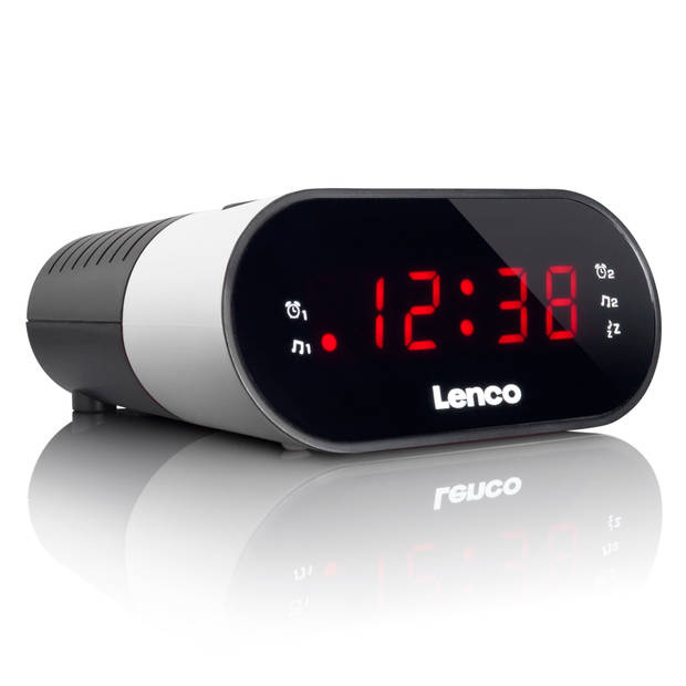 FM Wekkerradio met slaaptimer en dubbele alarm functie Lenco Zwart-Wit