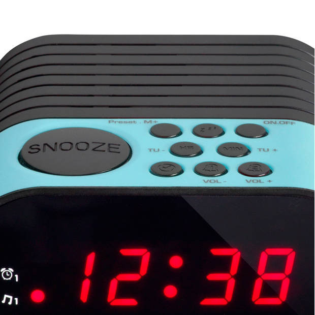FM Wekkerradio met slaaptimer en dubbele alarm functie Lenco Blauw-Zwart