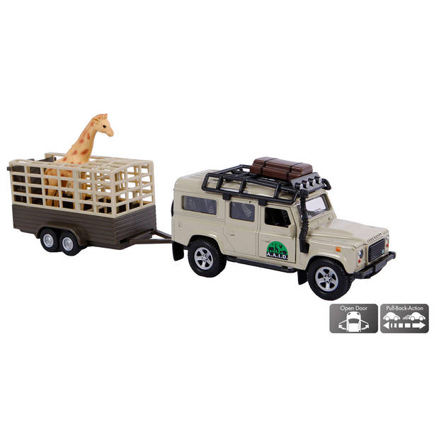 Kids Globe Traffic Land Rover Defender met giraftrailer