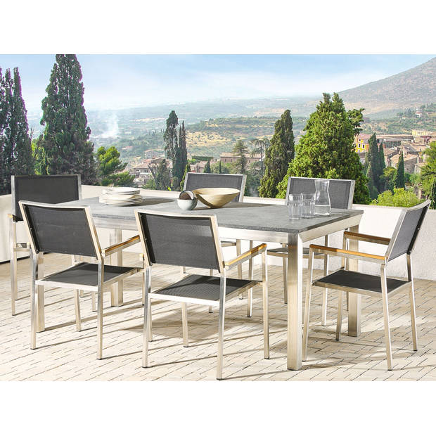 Beliani GROSSETO - Eettafel-Grijs-Graniet, RVS