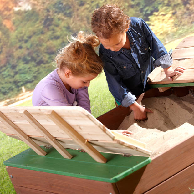 AXI Ella XL Zandbak van FSC hout met bankjes & deksel Zandbak voor kinderen in bruin & groen