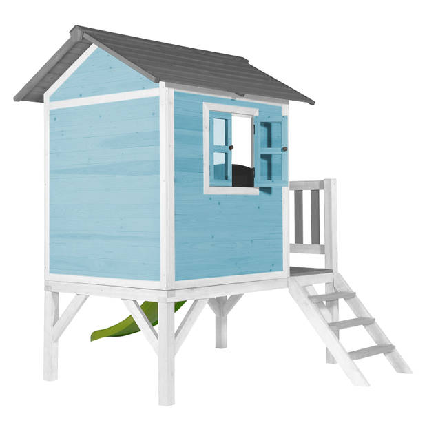 AXI Beach Lodge XL Speelhuis op palen en groene glijbaan Speelhuisje voor de tuin / buiten in blauw van FSC hout