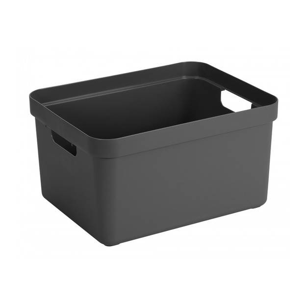Opbergbox/opbergmand antraciet 32 liter kunststof met deksel - Opbergbox