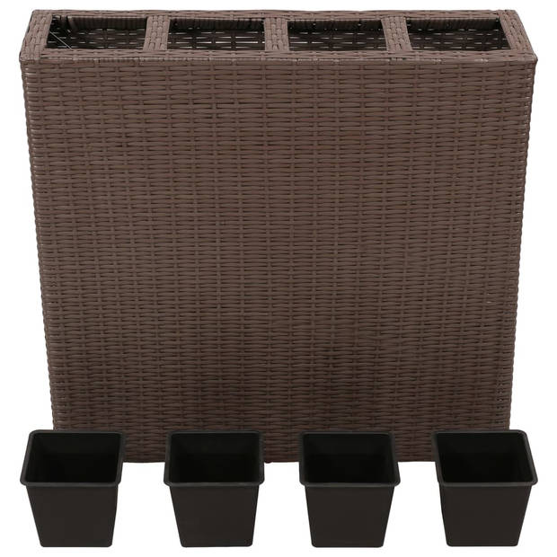 vidaXL Plantenbak verhoogd met 4 potten poly rattan bruin