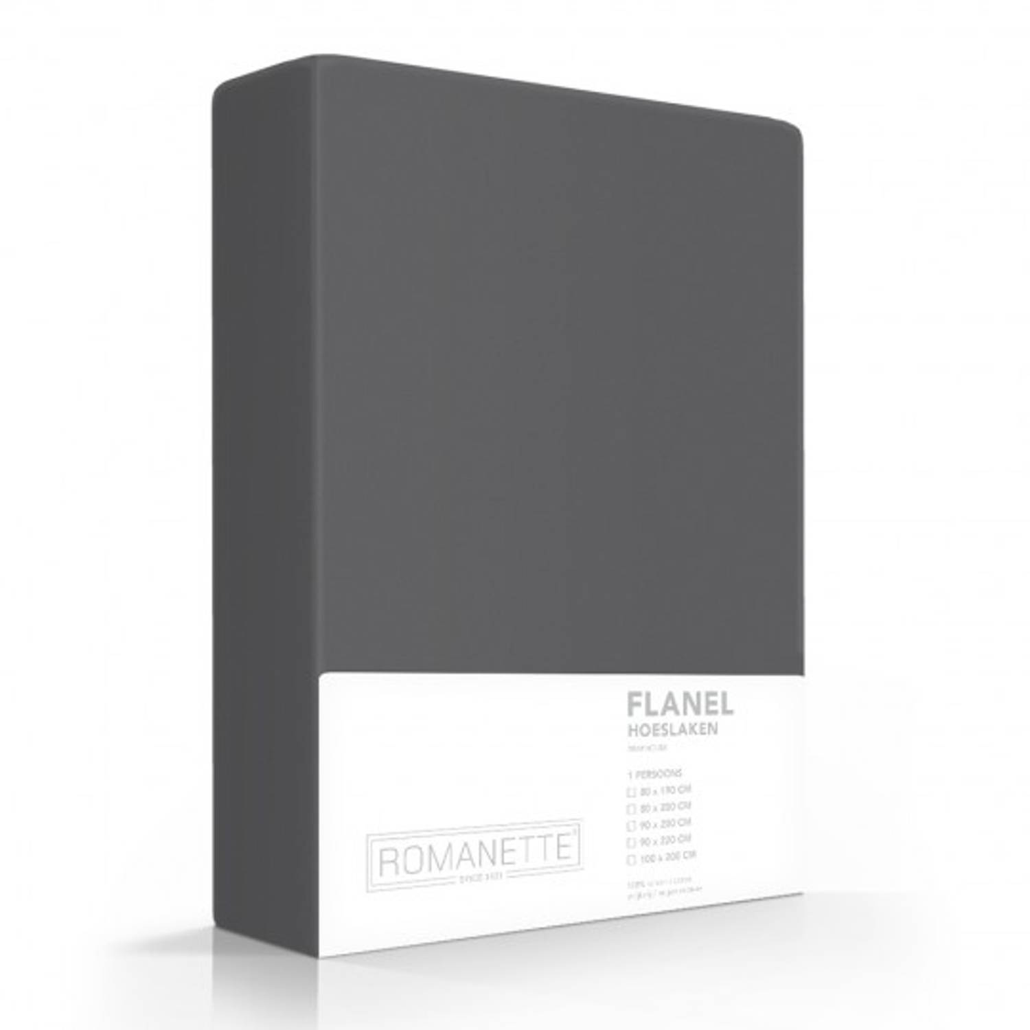 Flanellen Hoeslaken Antraciet Romanette-160 X 200 Cm