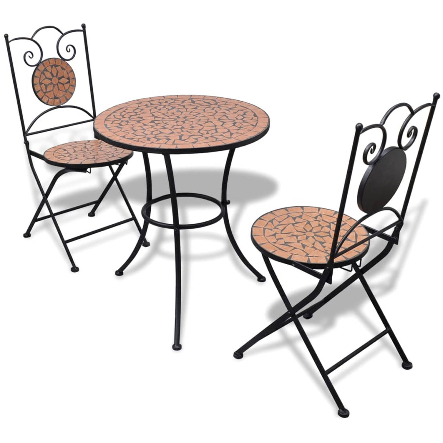 vidaXL Mozaïektafel 60 cm met twee stoelen terracotta