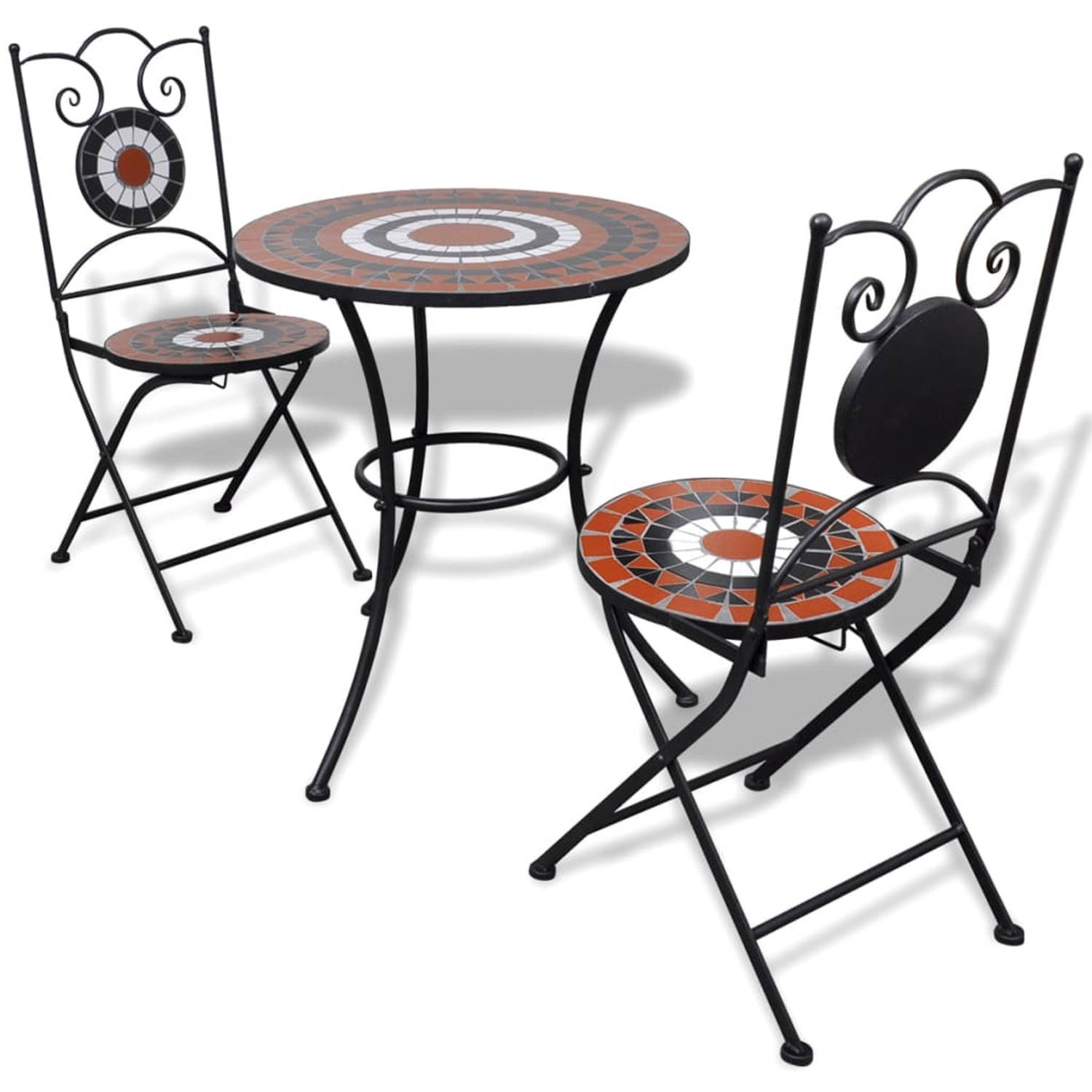 vidaXL Mozaïektafel 60 cm met twee stoelen terracotta-wit