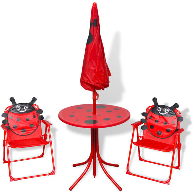vidaXL Bistroset met parasol voor kinderen rood