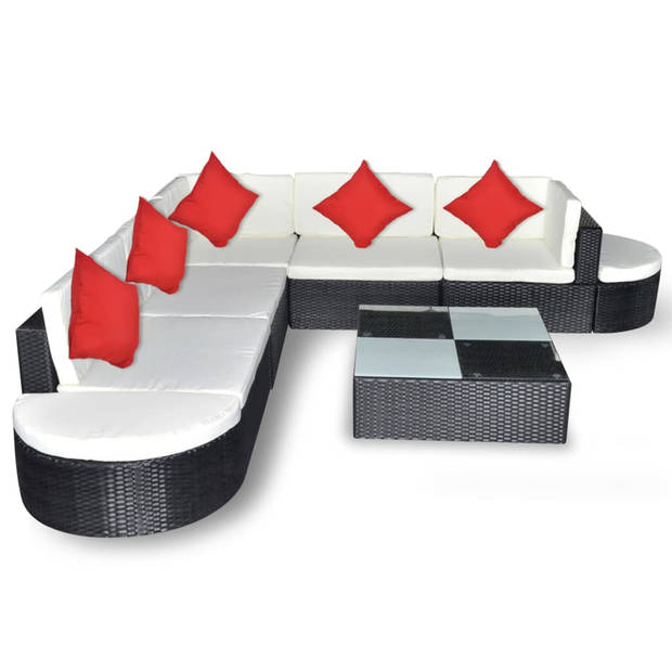 vidaXL 8-delige Loungeset met kussens poly rattan zwart