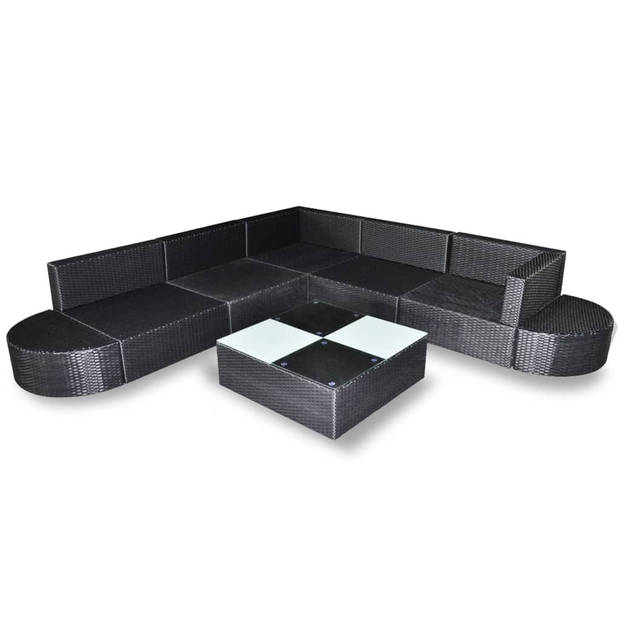 vidaXL 8-delige Loungeset met kussens poly rattan zwart