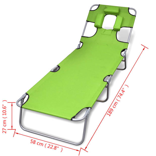 vidaXL Ligbed inklapbaar met hoofdkussen gepoedercoat staal groen