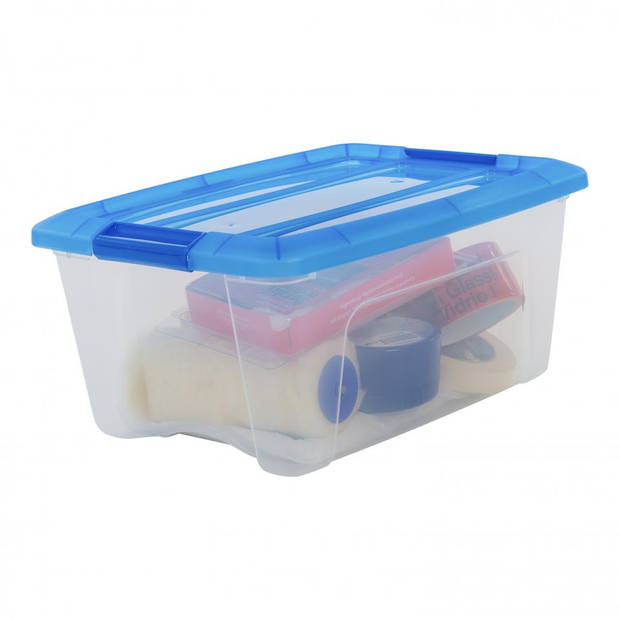 Iris Topbox met klemgreep - 15 liter - transparant/blauw