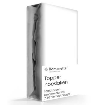 Topper Hoeslaken Katoen Romanette Wit-180 x 210 cm