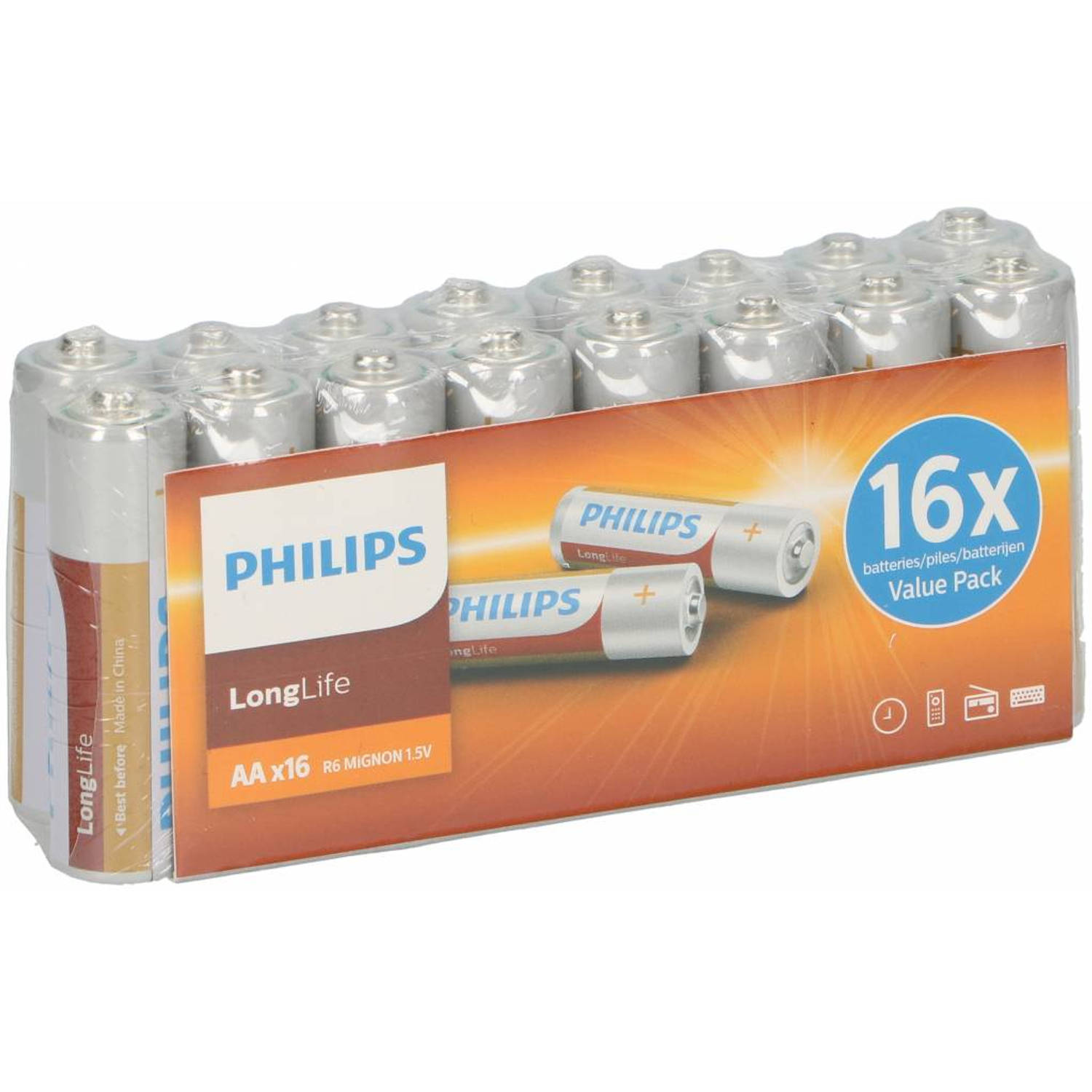 Philips 16x aa longlife alkaline batterijen