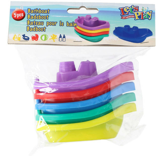 5x Gekleurde badbootjes speelgoedaEs - kunststof - 10 x 3,5 cm - Badspeelgoed