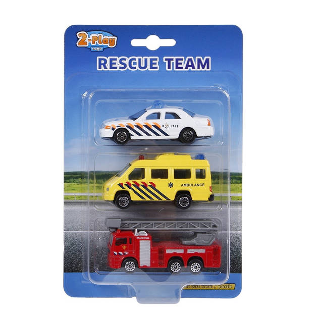 2-Play hulpdienstauto's 8 cm wit/geel/rood 3-delig