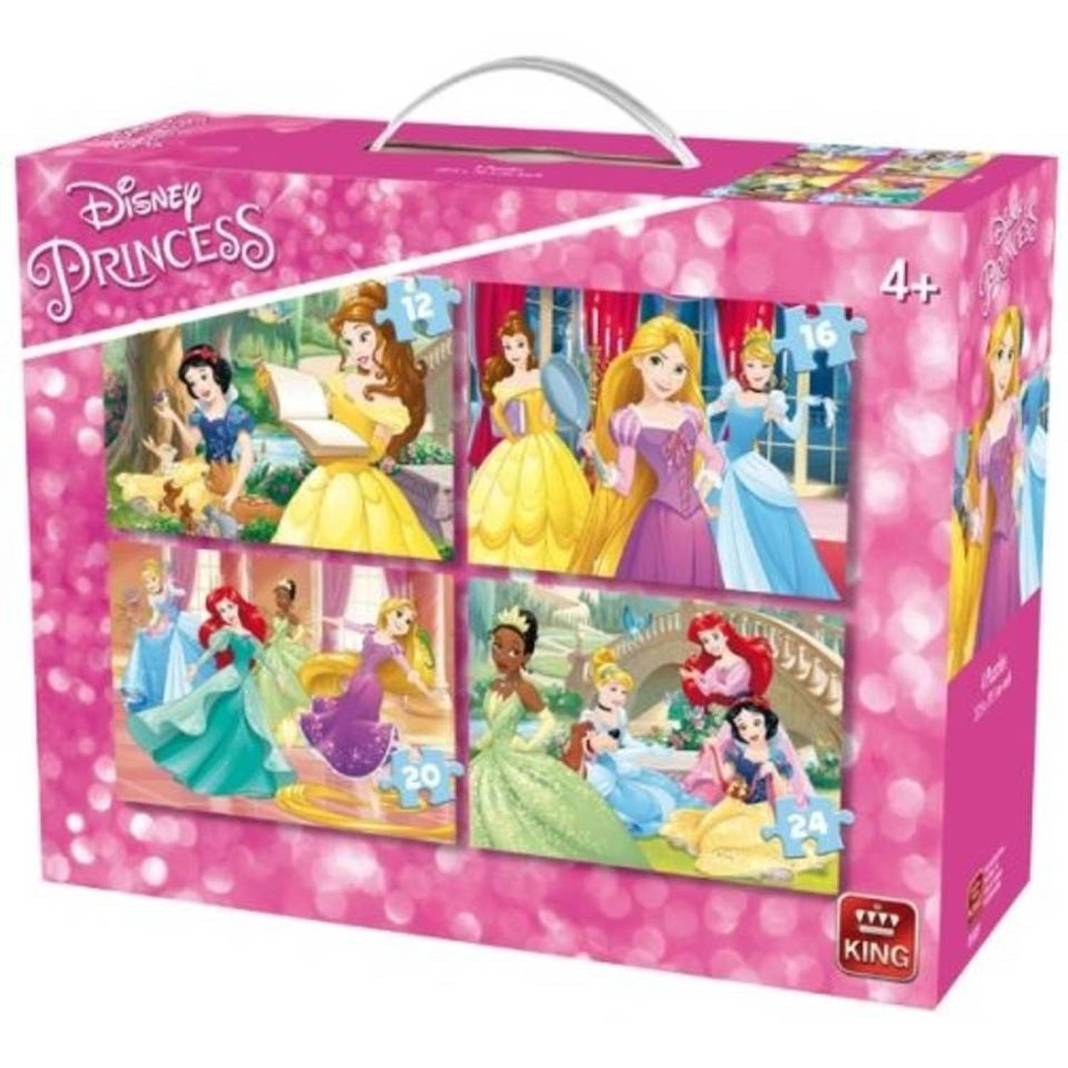 King - Disney 4-in-1 Puzzel Prinsessen - Vier Kinderpuzzels in een Koffertje