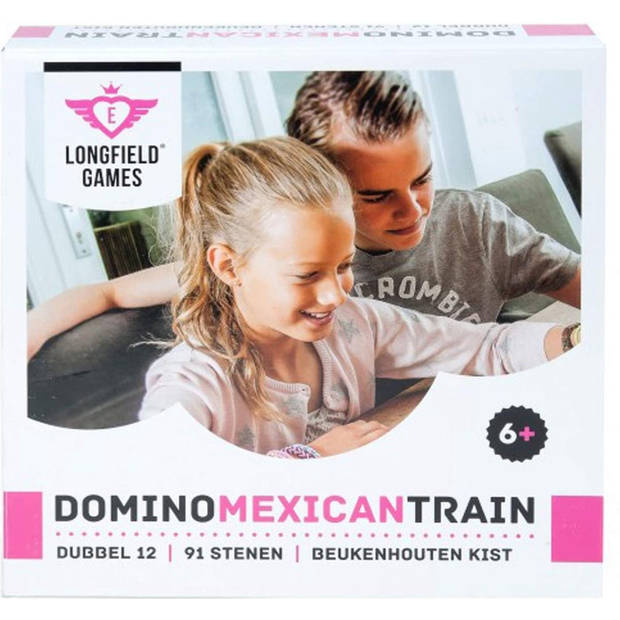 Longfield domino D12 Mexican Train in houten kist