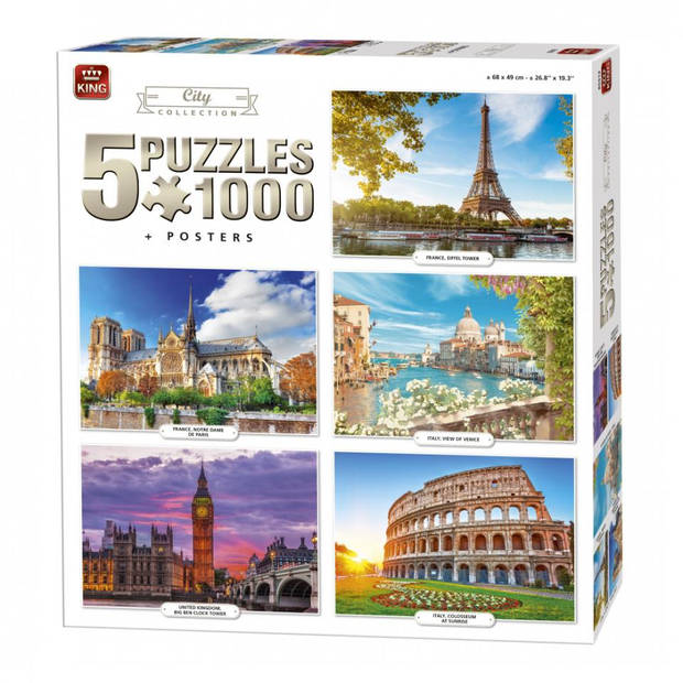 King puzzel City Collection steden - 5 x 1000 stukjes