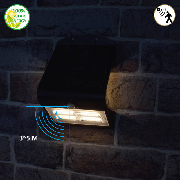 O'Daddy Solar Wandlamp met bewegingsmelder 'Alhena' Zwart LED
