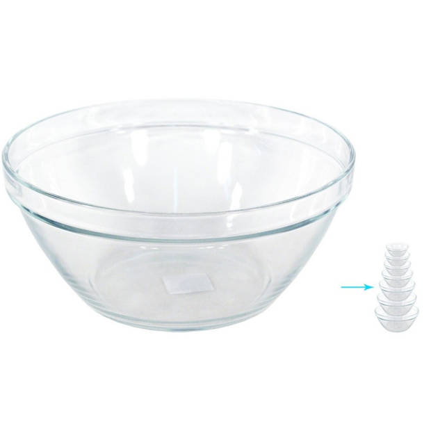 2x Ronde saladeschaal/serveerschaal Pompei 20 cm/2 liter van glas - Saladeschalen