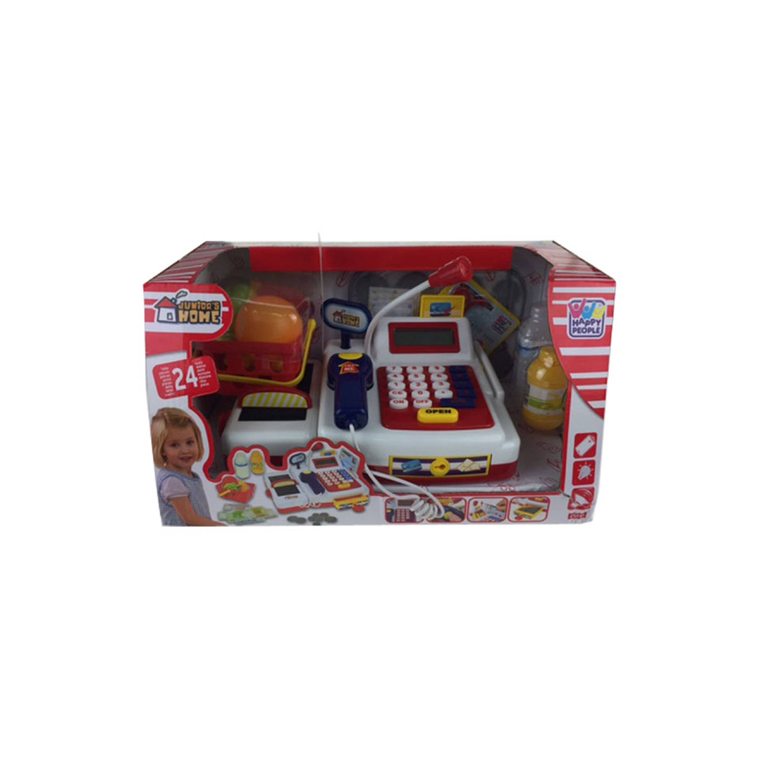 Speelgoed kassa met boodschappen 24x 17x 11 cm voor kinderen - Met licht en geluid - Rekenen leren/oefenen - Speelkassa met pinpas - Winkeltje spelen kinderspeelgoed