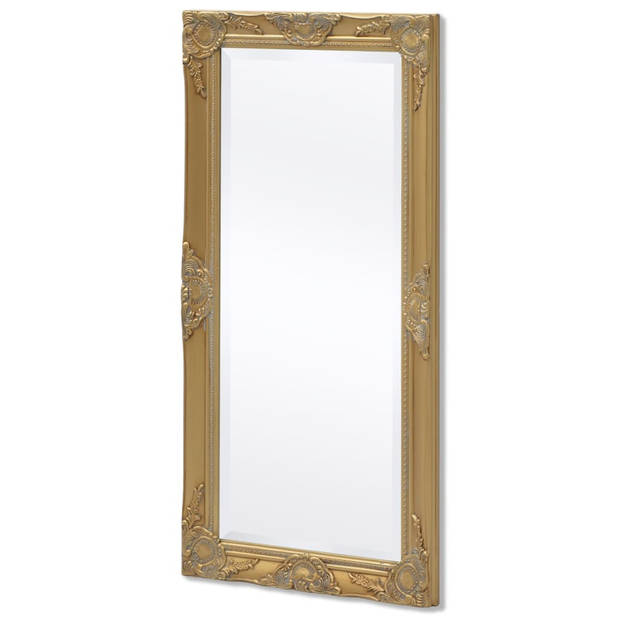 The Living Store Wandspiegel Barok Goud 100 x 50 - Antieke uitstraling - Houten frame met decoratief patroon -