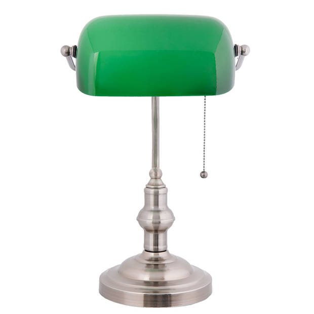 Clayre & eef bankierslamp nikkel kleur groen glas 40 x ø 27 cm e27 max 40 - groen, koper - glas, metaal