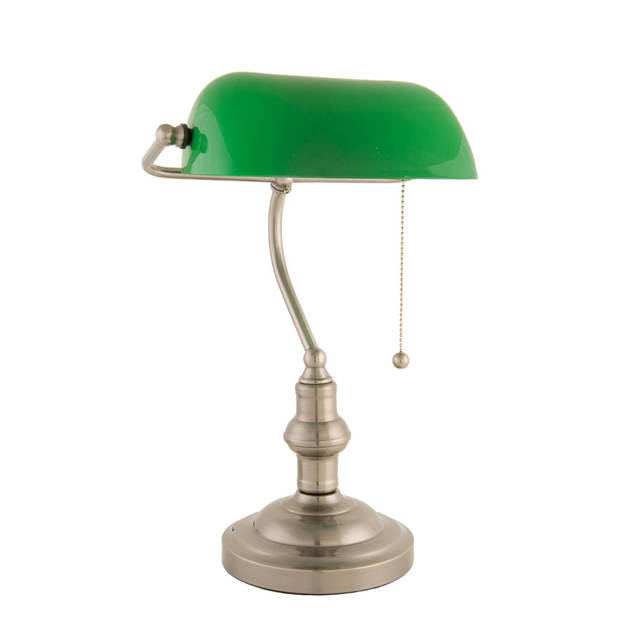 Clayre & eef bankierslamp nikkel kleur groen glas 40 x ø 27 cm e27 max 40 - groen, koper - glas, metaal