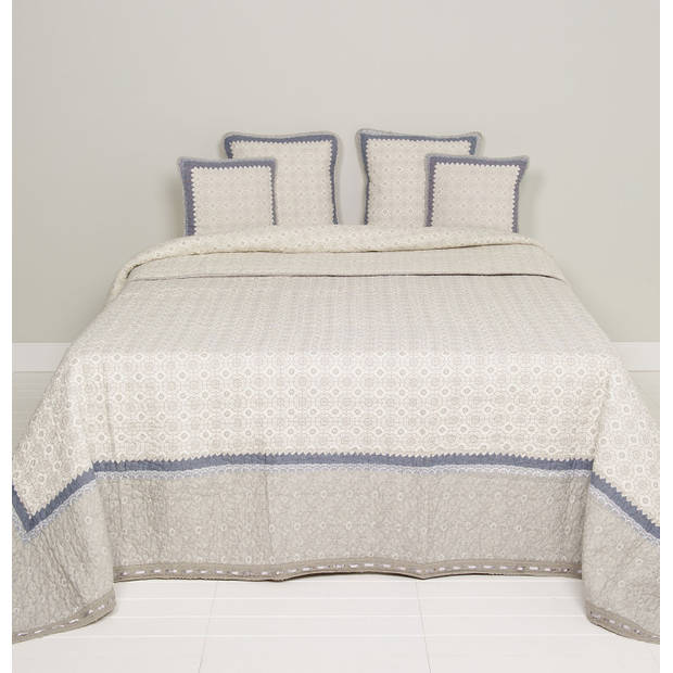 Clayre & eef bedsprei / quilt 180x260 cm - grijs, wit - katoen, polyester