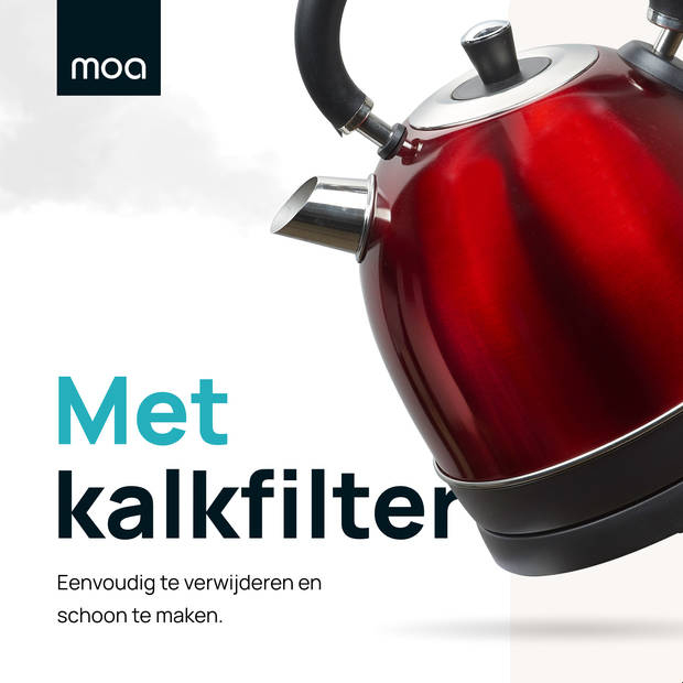 MOA Waterkoker Retro Rood 1.8 liter - Elektrisch - RVS - EK3TR