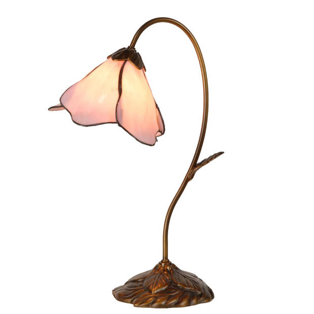 Clayre & eef tafellamp met bloem 48 x ø 31 cm 1x e14 max 40w. - bruin, roze - ijzer, glas