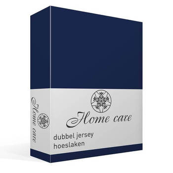Home Care dubbel jersey hoeslaken extra hoog - 100% dubbel gebreide katoen - 2-persoons (140x200/220 cm) - Navy