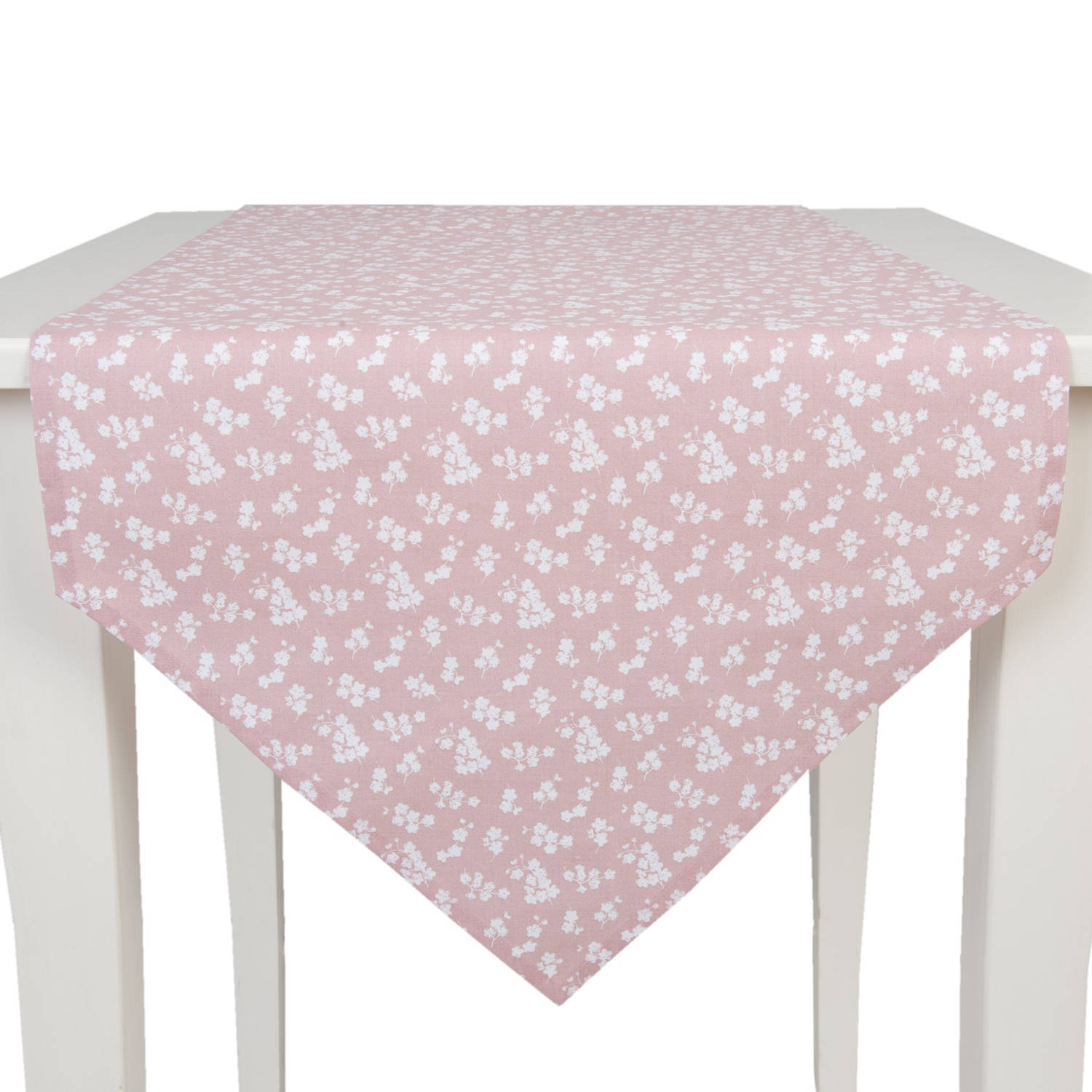 Clayre & eef tafelloper 50x160 wit, roze katoen