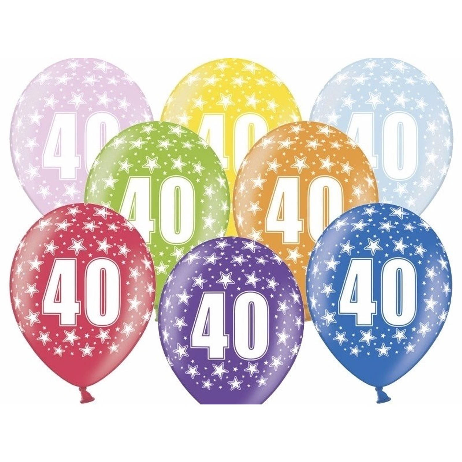 6x stuks Ballonnen 40 jaar met sterretjes versiering - Ballonnen