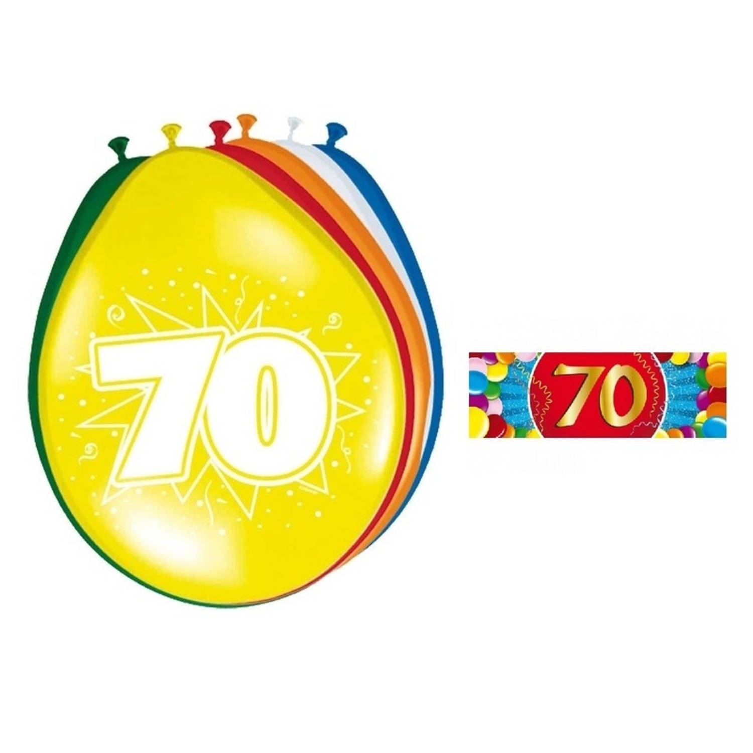 Feest ballonnen met 70 jaar print 16x + sticker - Ballonnen
