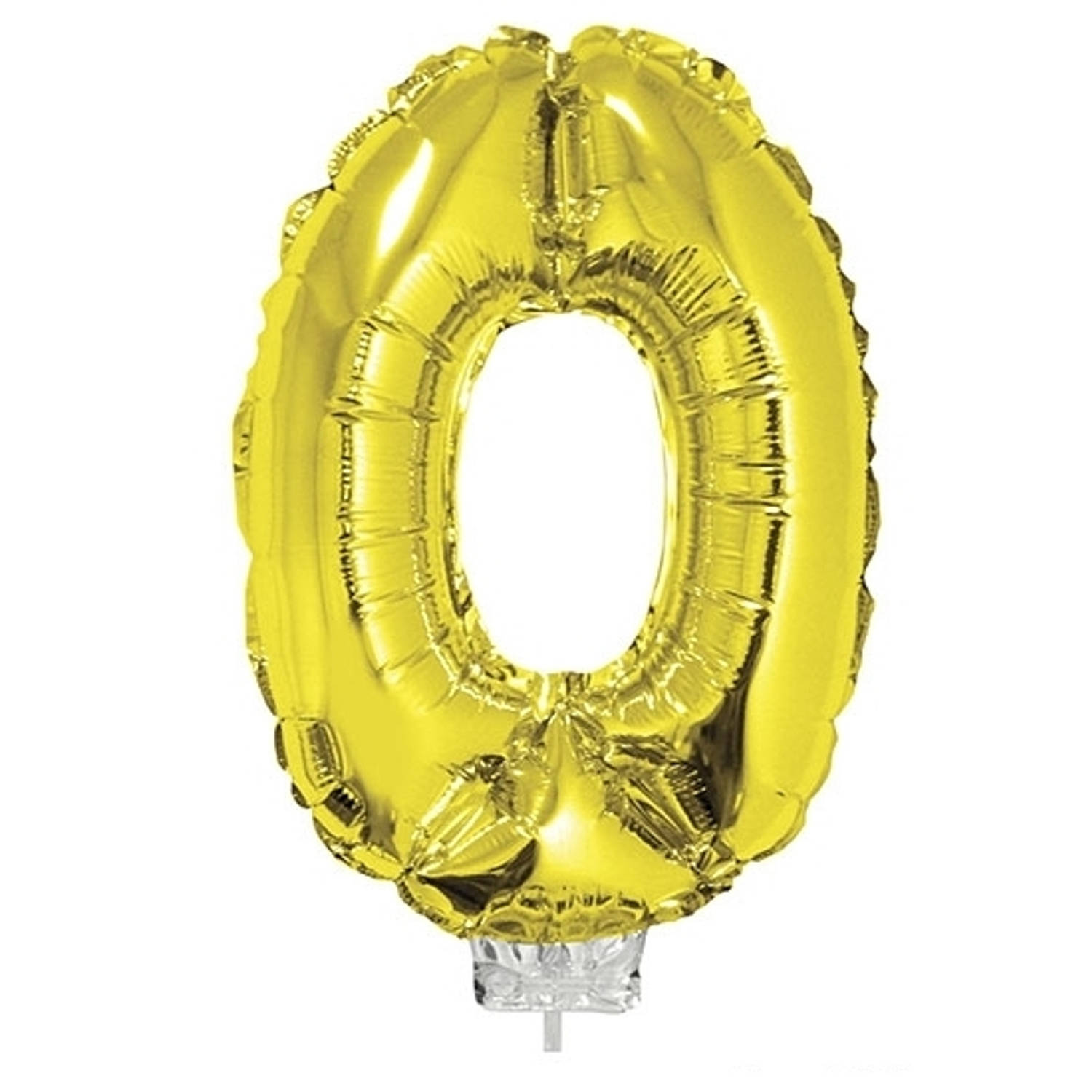 Gouden opblaas cijfer ballon 0 op stokje 41 cm - Ballonnen