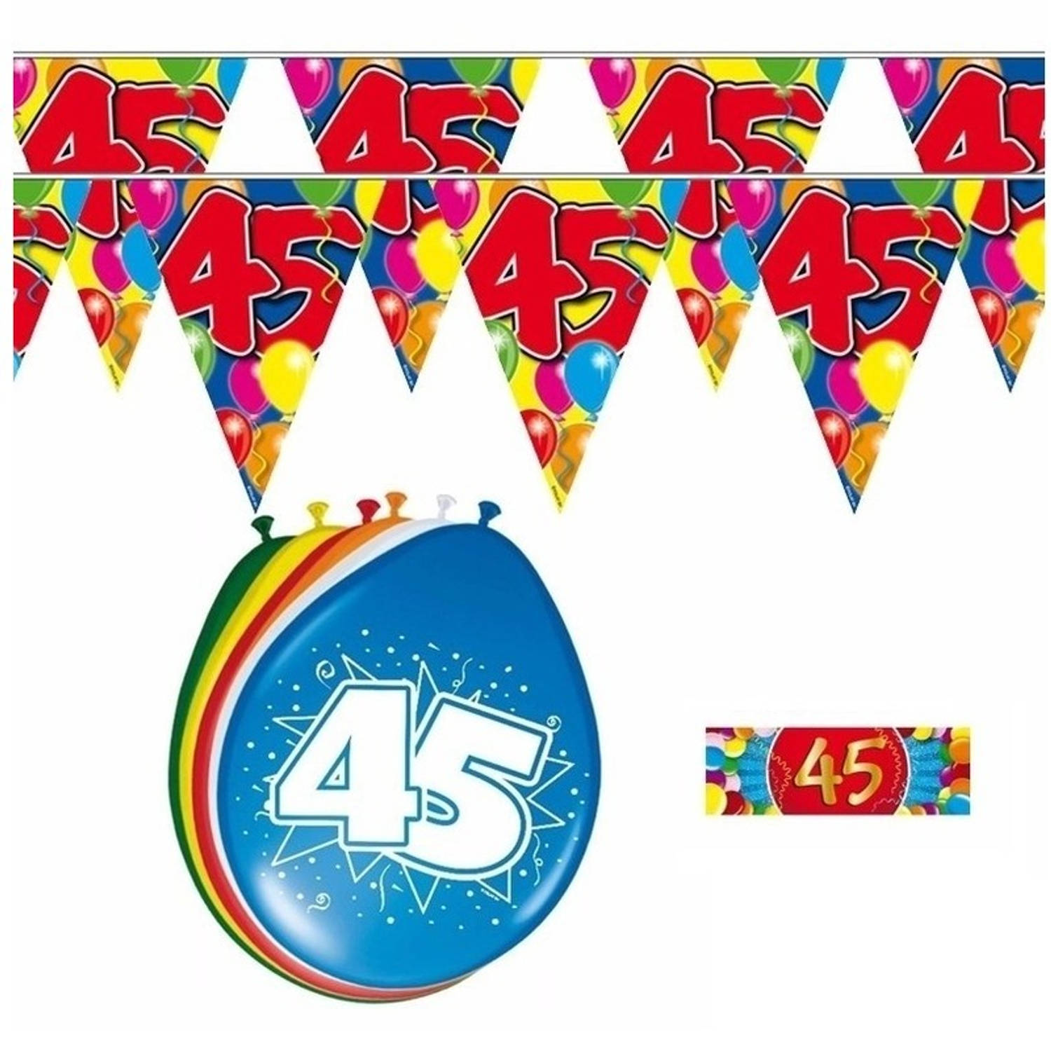 Voordeelset 45 jaar met 2 vlaggenlijnen en ballonnen - Feestpakketten