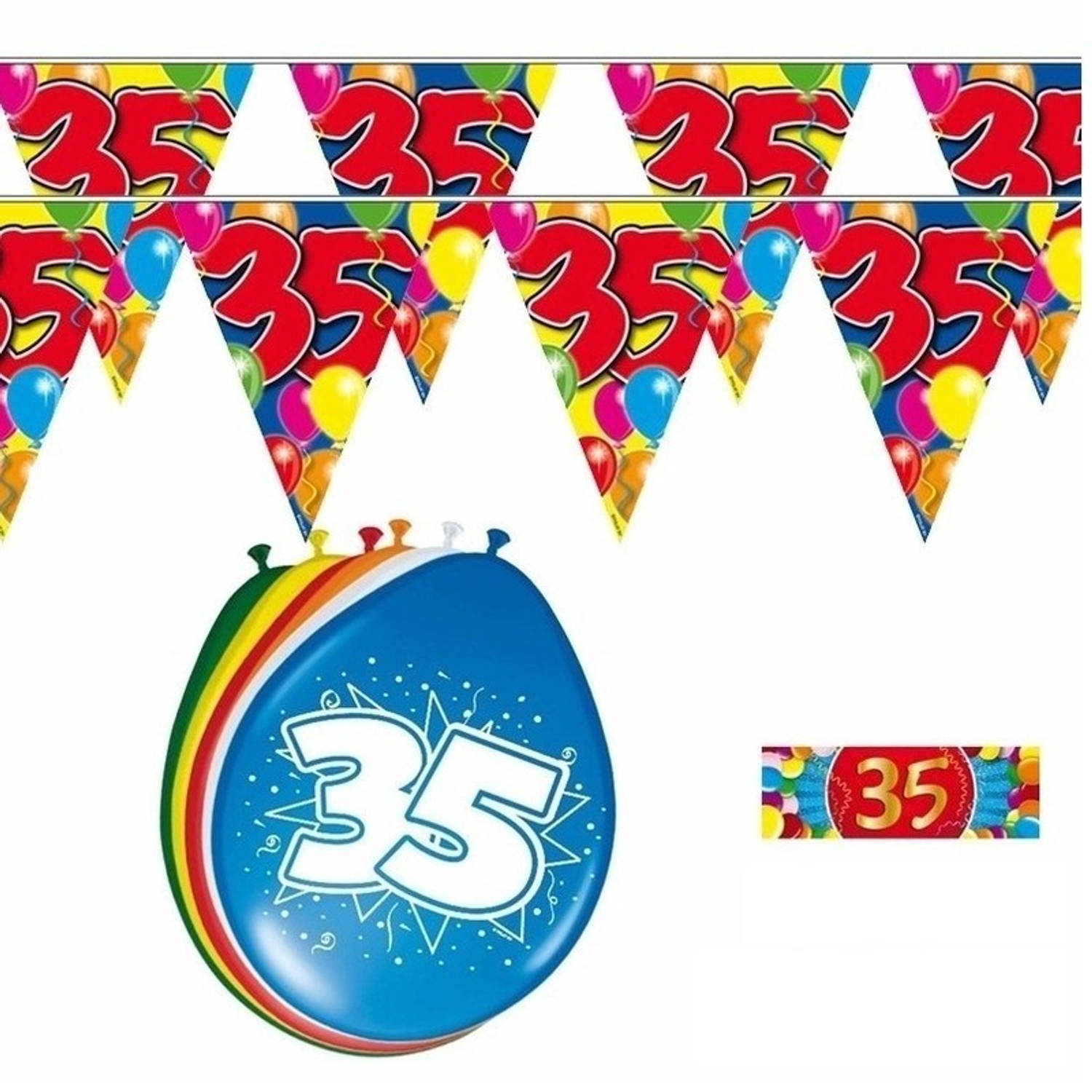 Voordeelset 35 jaar met 2 vlaggenlijnen en ballonnen - Feestpakketten