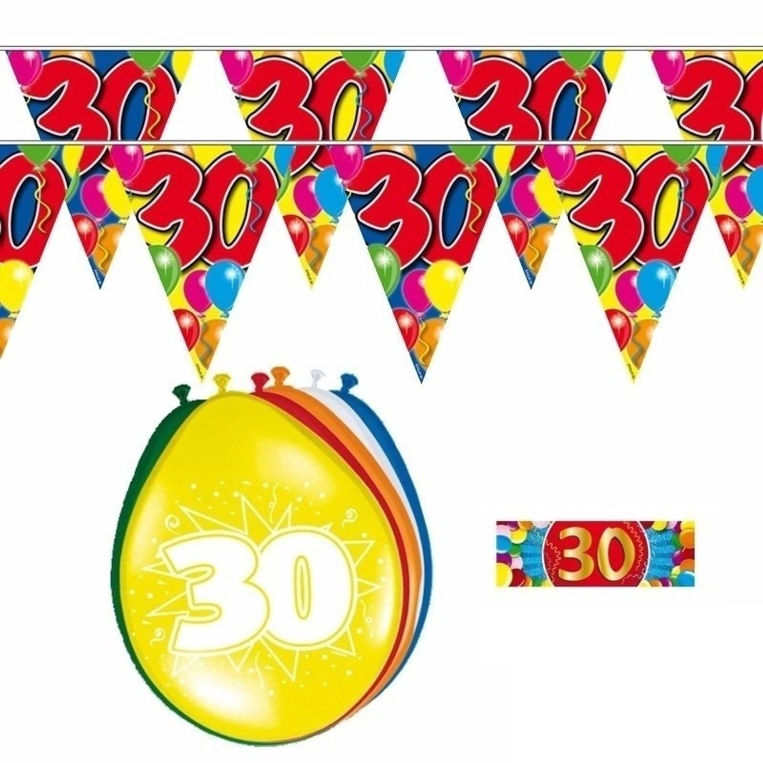 Voordeelset 30 jaar met 2 vlaggenlijnen en ballonnen - Feestpakketten