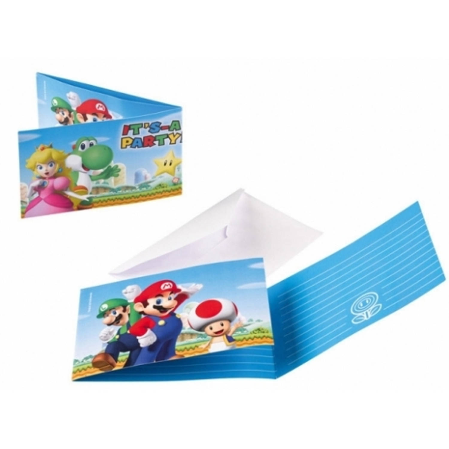 Nintendo uitnodigingen met envelop Super Mario 8 stuks 14 cm
