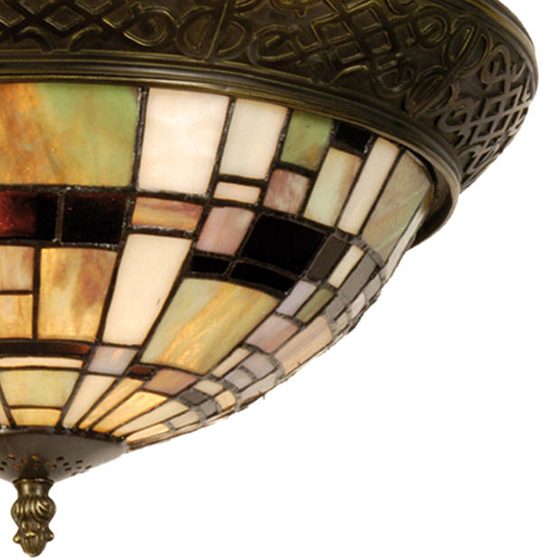 Clayre & eef tiffany plafondlamp plafonnière mosaic serie - bruin, groen, brons, multi, wit - ijzer, glas