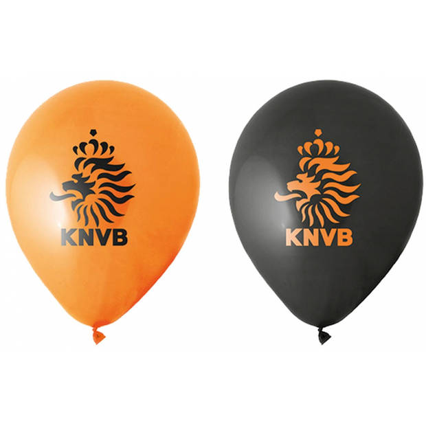 8x stuks Oranje en zwarte KNVB voetbal ballonnen - Ballonnen