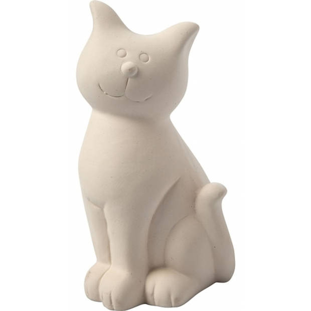 Hobby spaarpot kat wit zelf inkleurbaar 14 cm - Spaarpotten